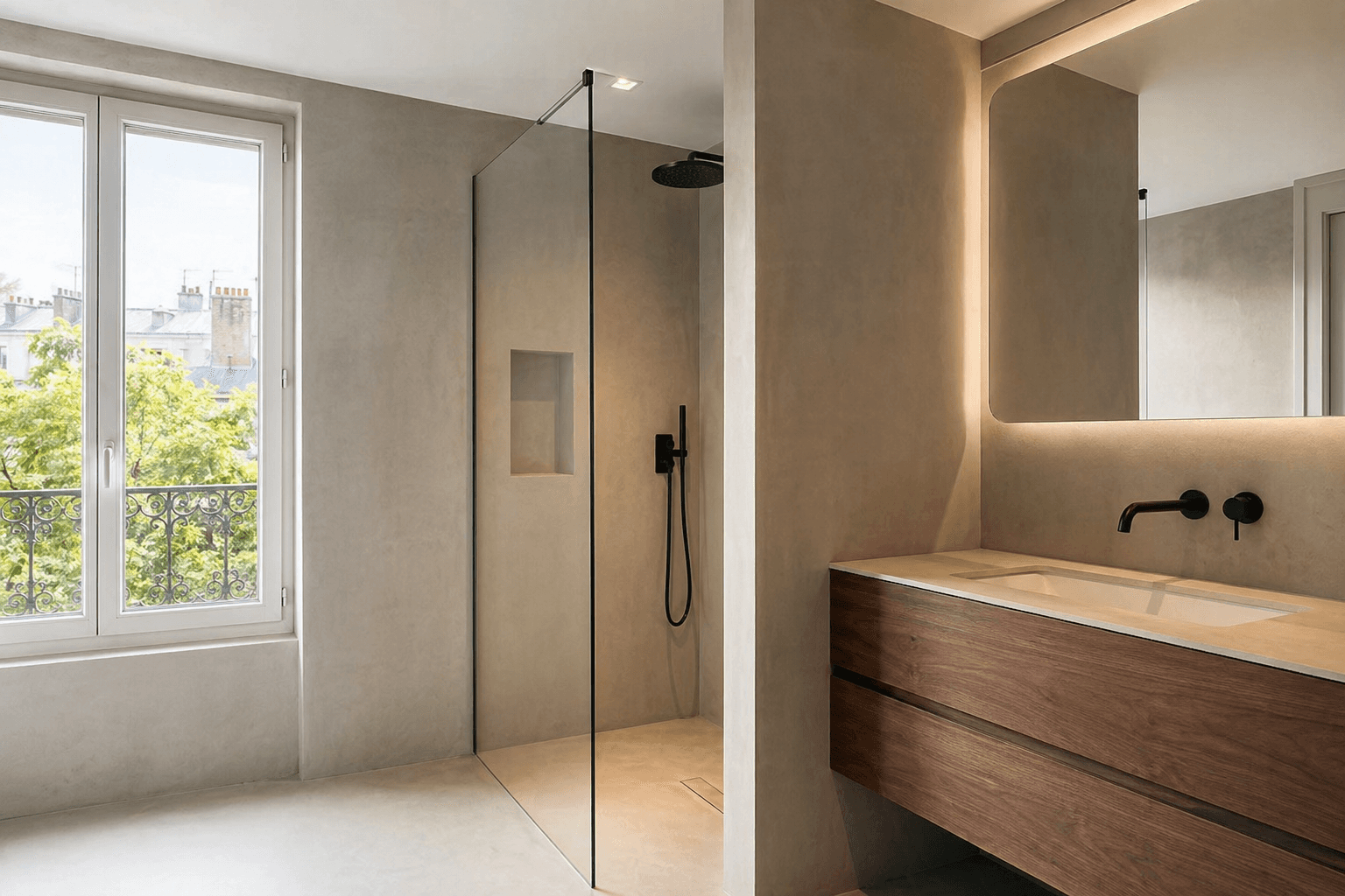 Remplacement baignoire par douche dans une salle de bain parisienne du 8e arrondissement