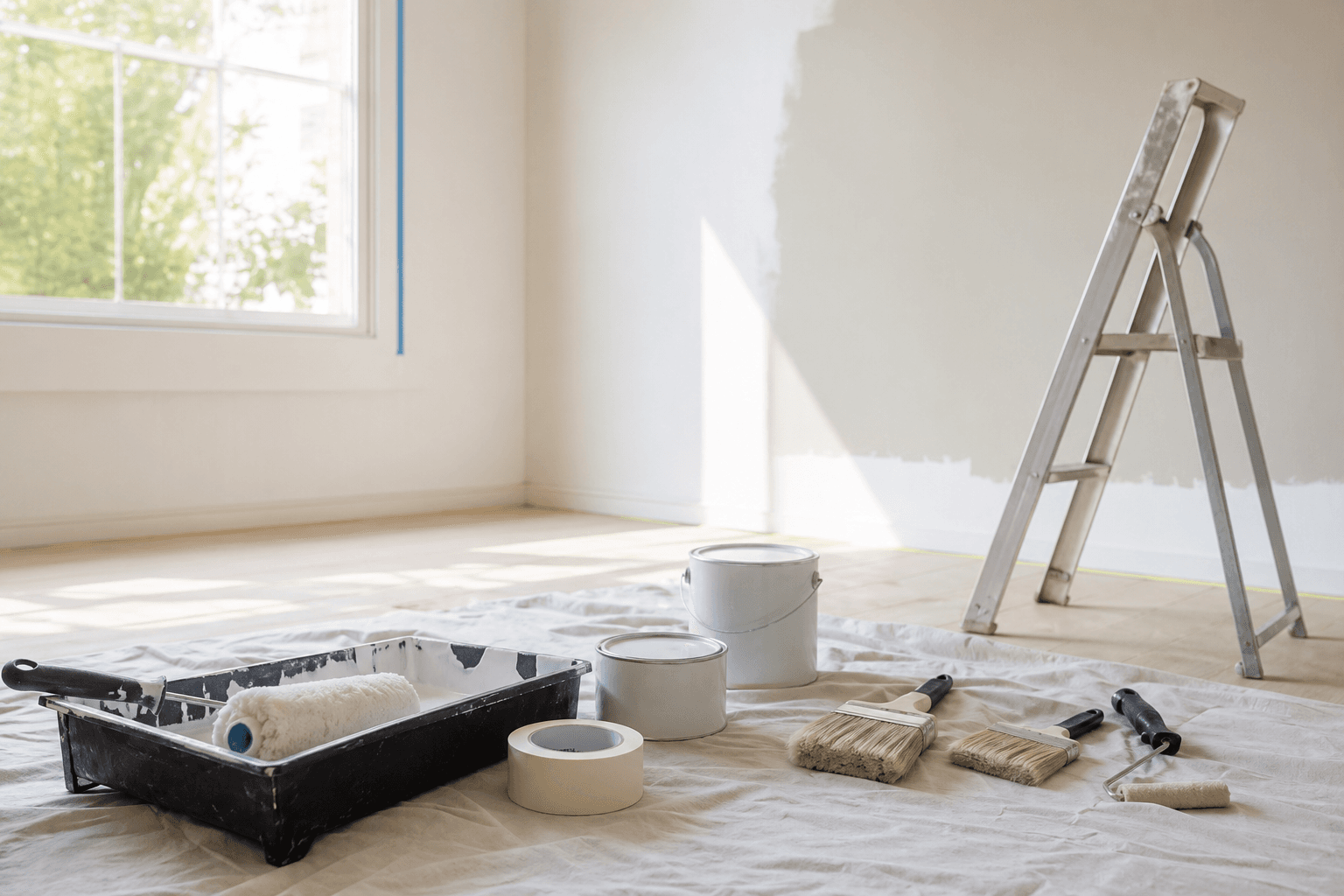 Intérieur rénové en Île-de-France : peintures et volumes harmonisés