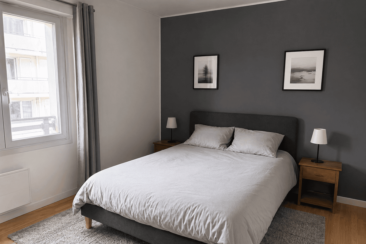 Chambre rénovée en Île-de-France : finitions intérieures en cours