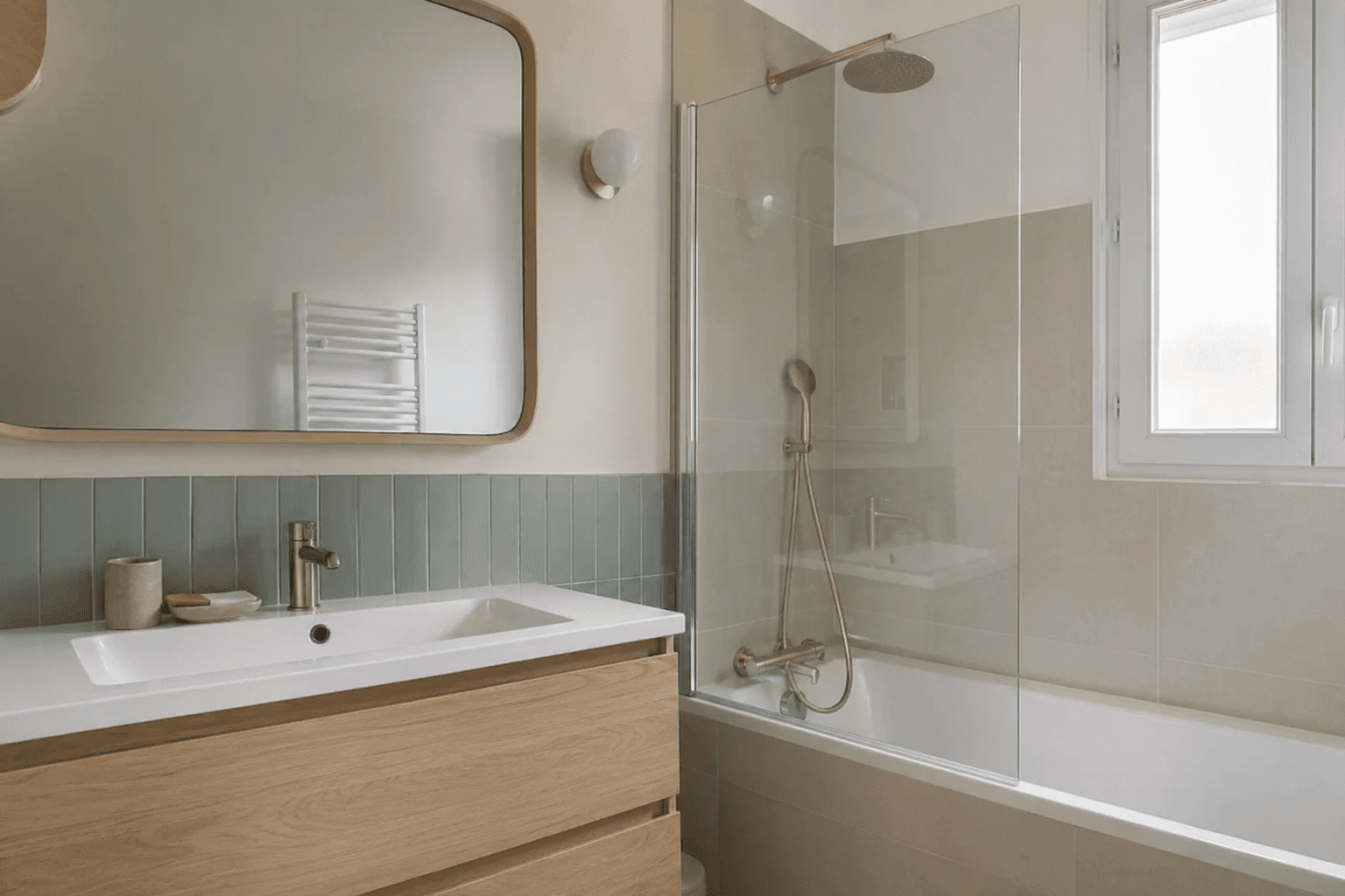 Salle de bain lumineuse après rénovation partielle
