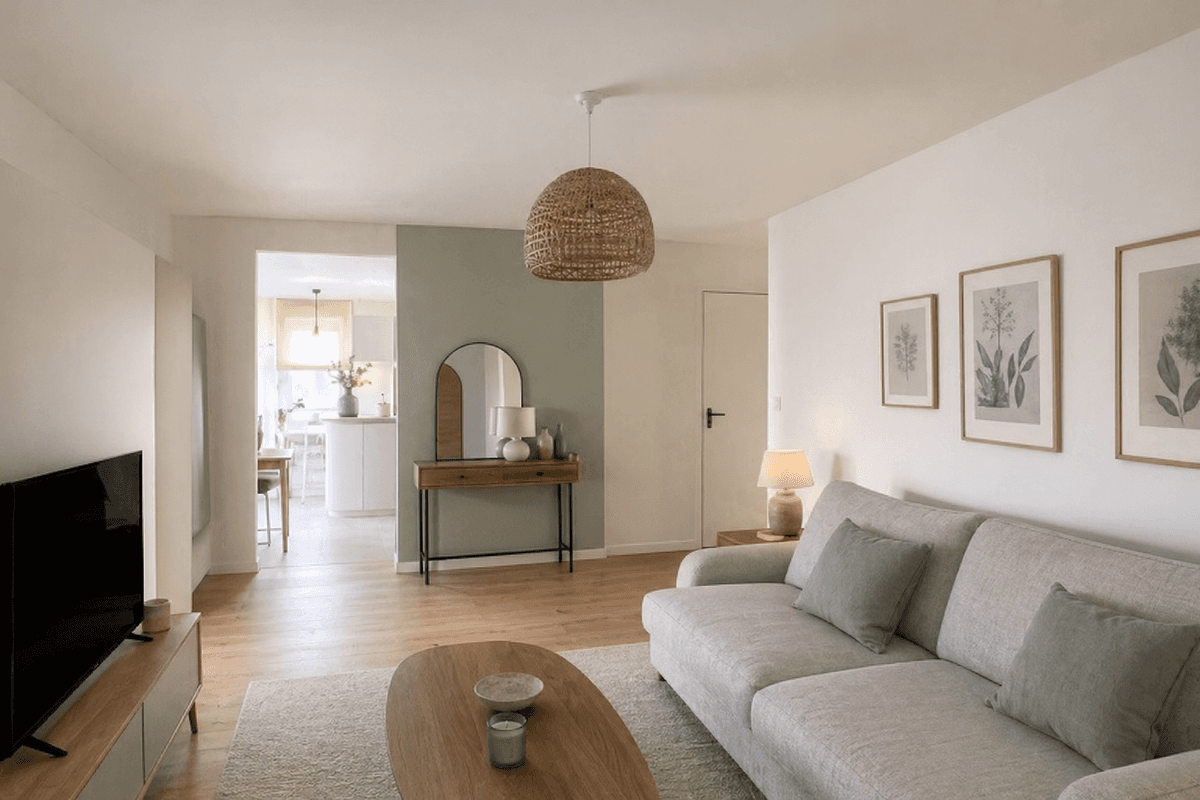 Rénovation salon et séjour en Île-de-France, peinture, sols, circulation