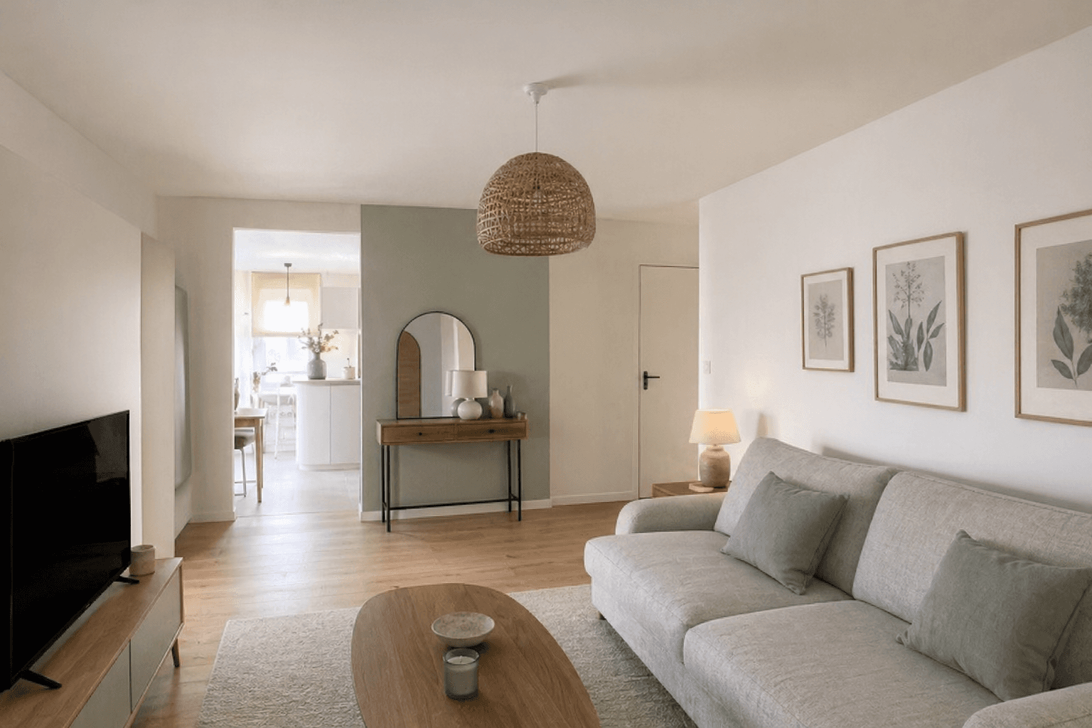 Rénovation salon et séjour en Île-de-France, peinture, sols, circulation