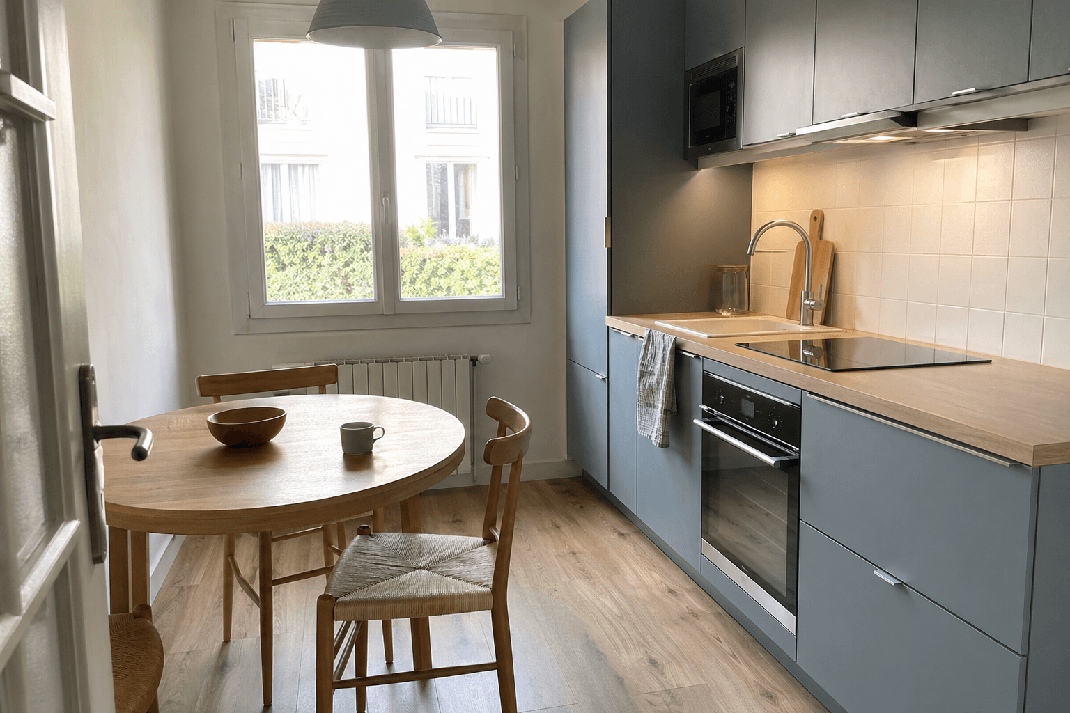 Rénovation cuisine Neuilly-sur-Seine : plan ouvert sur séjour et finitions soignées