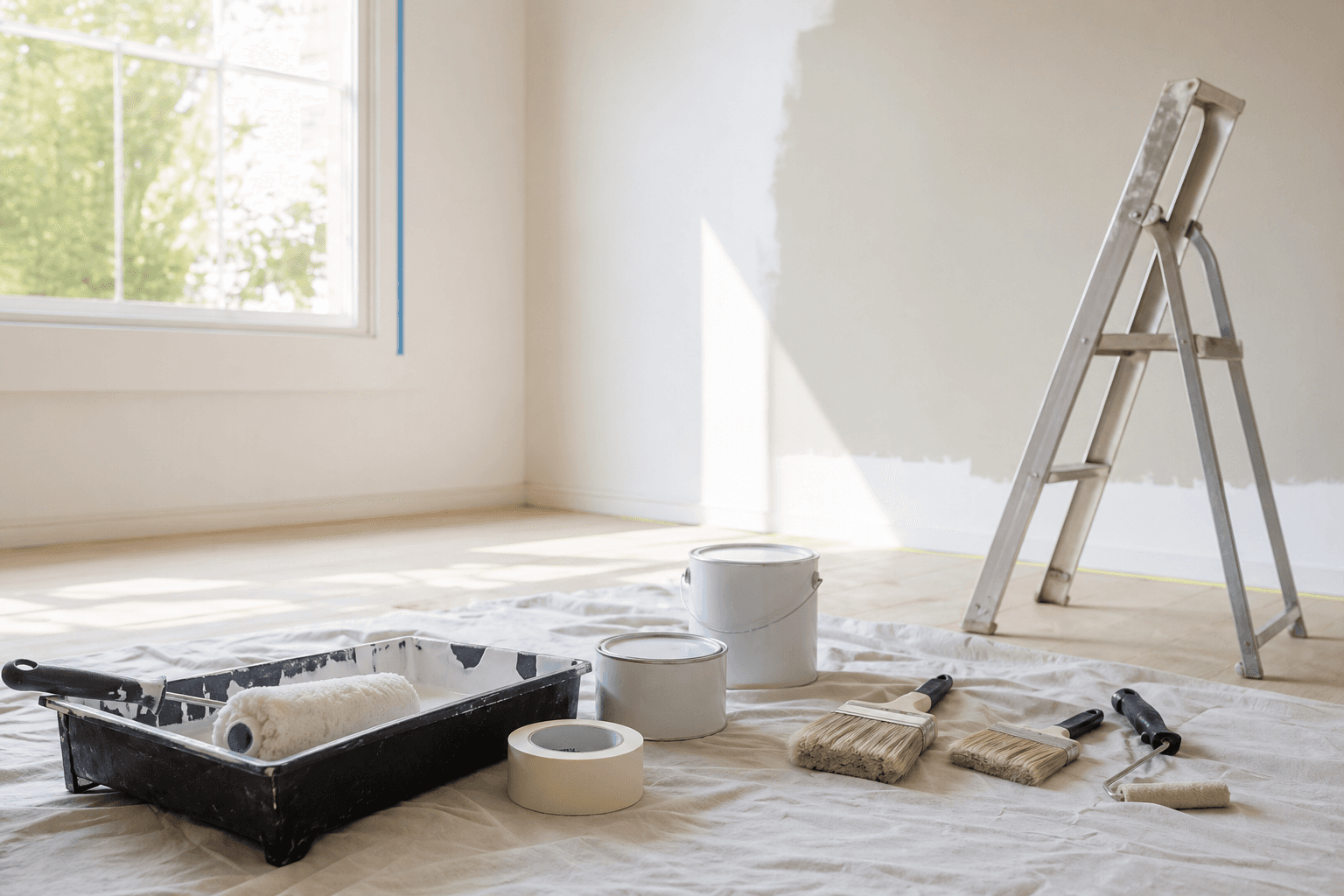 Intérieur rénové en Île-de-France : peintures et volumes harmonisés